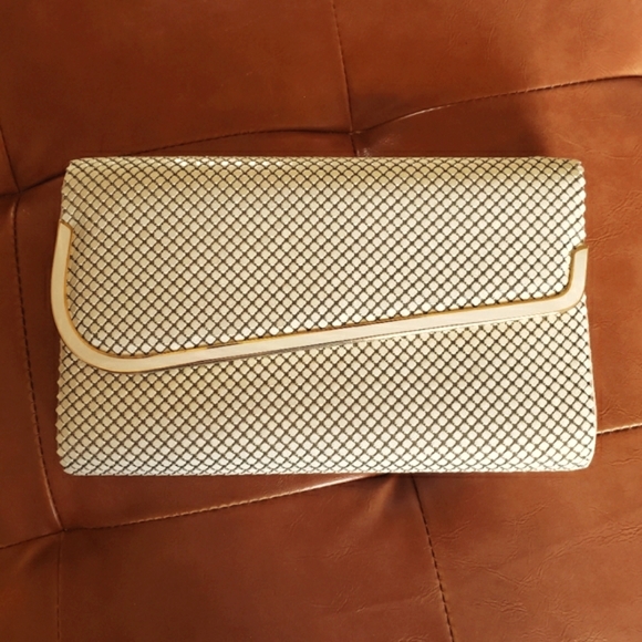 80's vintage cream & gold mesh chain mail clutch purse shoulder bag - Picture 2 of 7